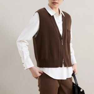 100% Wool Vintage V-Neck Vest, Double Zipper, Fall/Winter